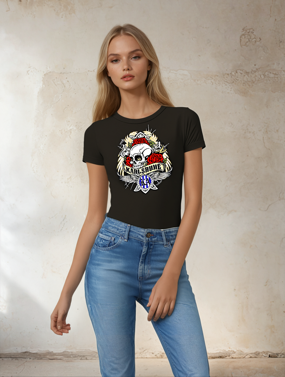 Girly-Shirt "Karlsruhe - Totenkopf mit Rosen"