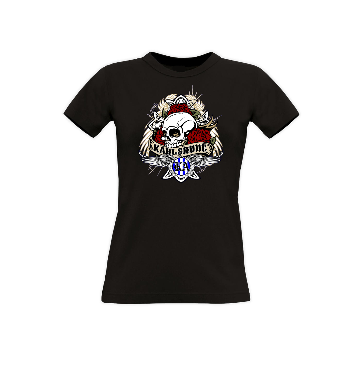 Girly-Shirt "Karlsruhe - Totenkopf mit Rosen"