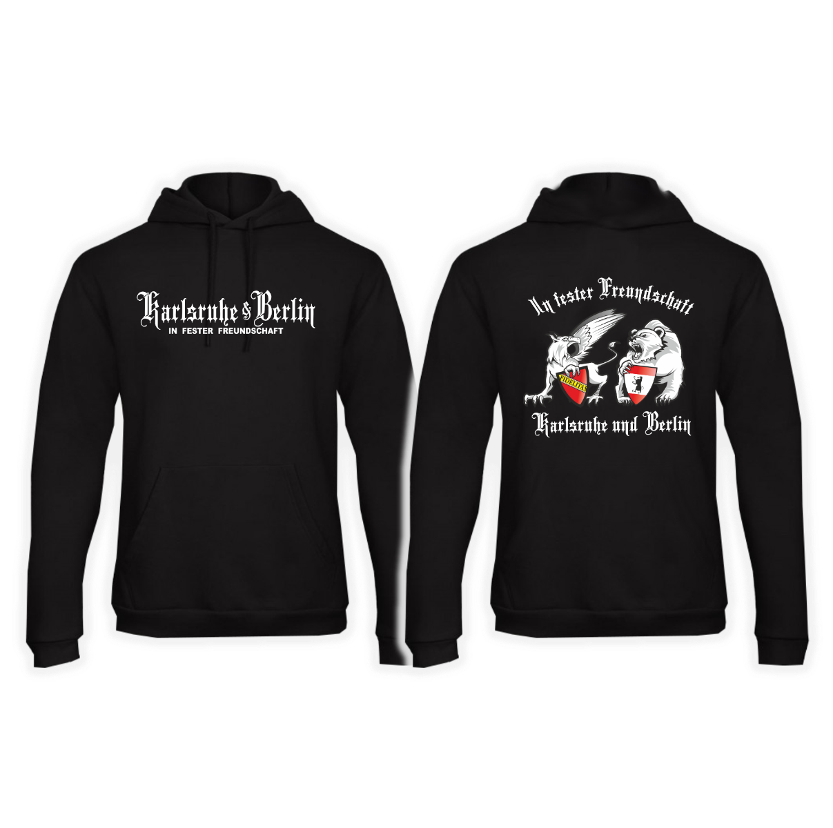 Kapuzen Sweat-Shirt "Karlsruhe & Berlin - In fester Freundschaft" schwarz