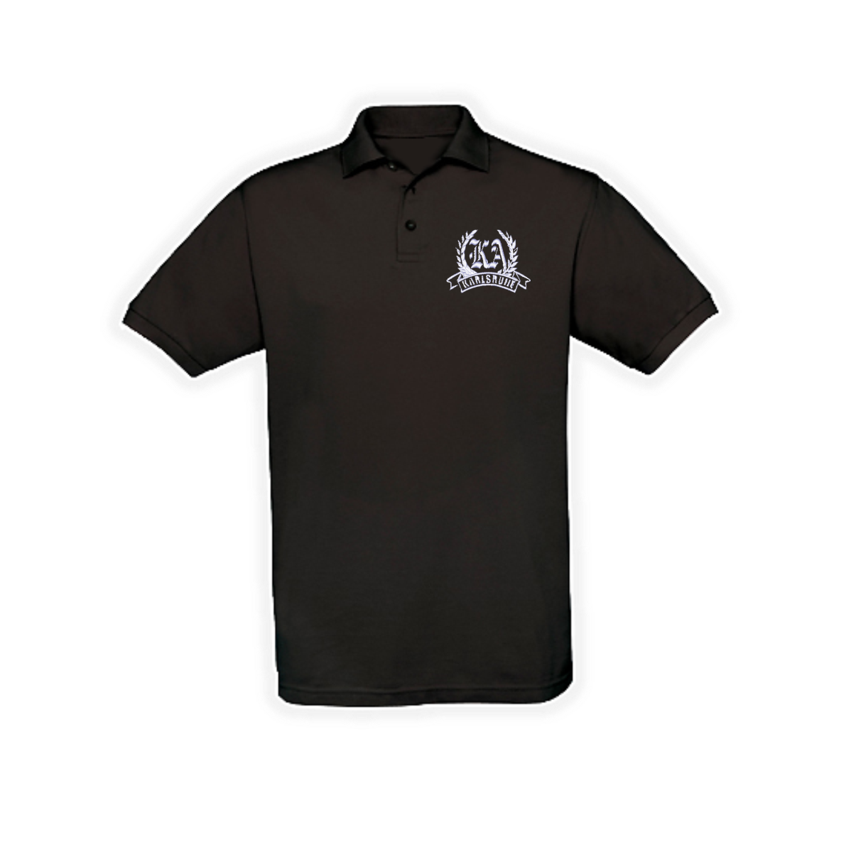 Besticktes Polo-Shirt "Karlsruhe - Kranz + Banderole" schwarz