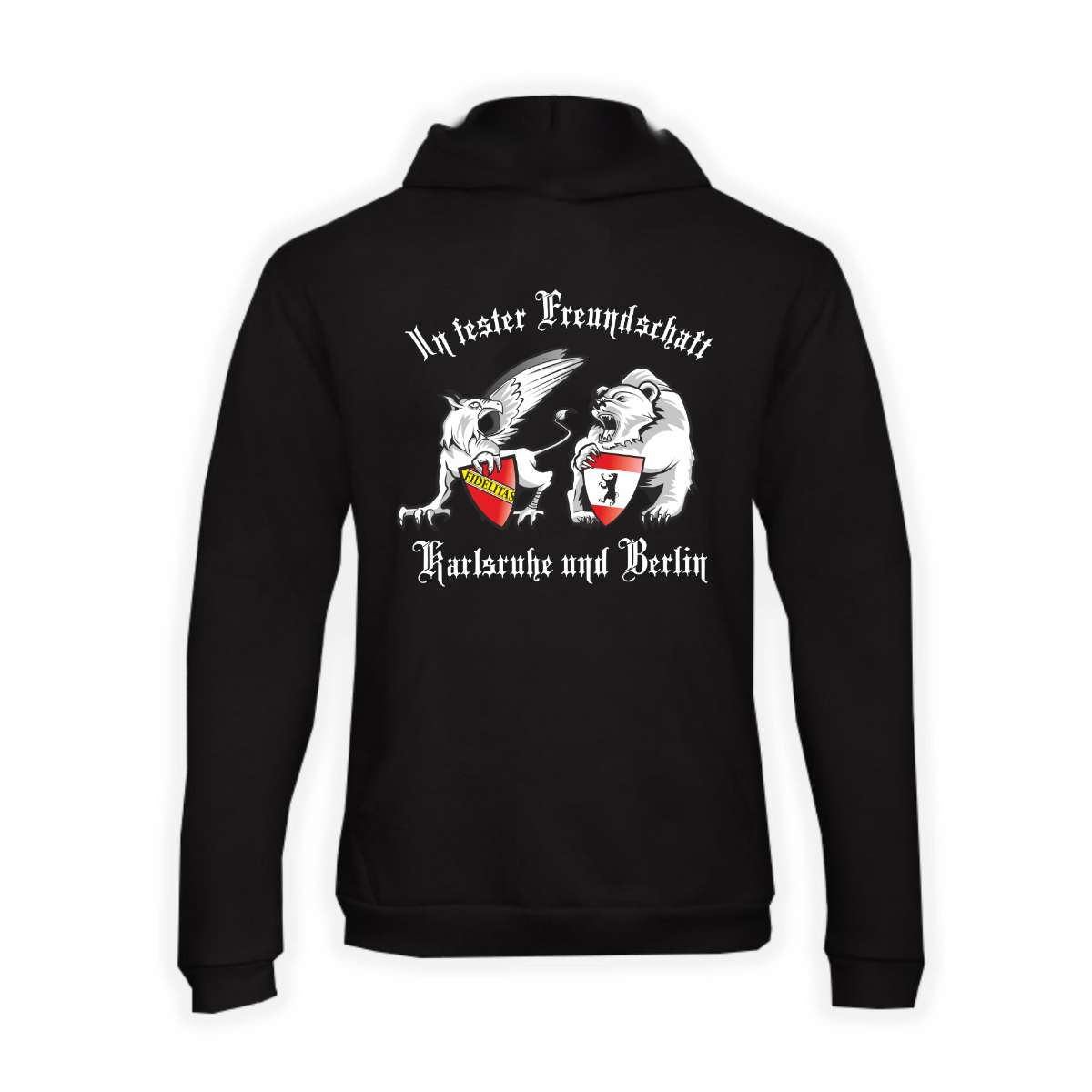 Kapuzen Sweat-Shirt "Karlsruhe & Berlin - In fester Freundschaft" schwarz