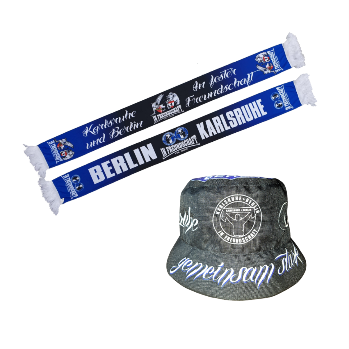 SET „Freundschaft 3" Polyschal schwarz & Fischerhut schwarz