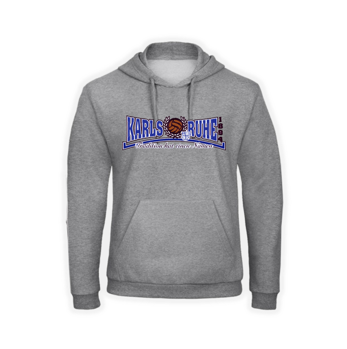 Besticktes Kapuzen Sweat-Shirt „Karlsruhe - Tradition hat einen Namen“ grau