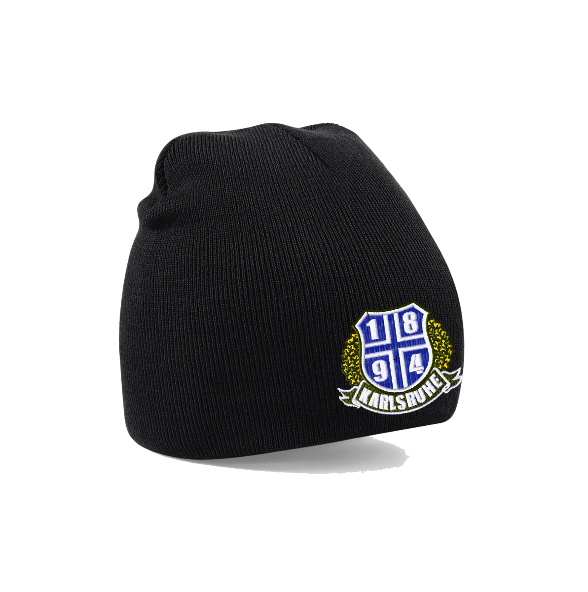 Wollmütze "1894-Logo + Banderole & Kranz" schwarz